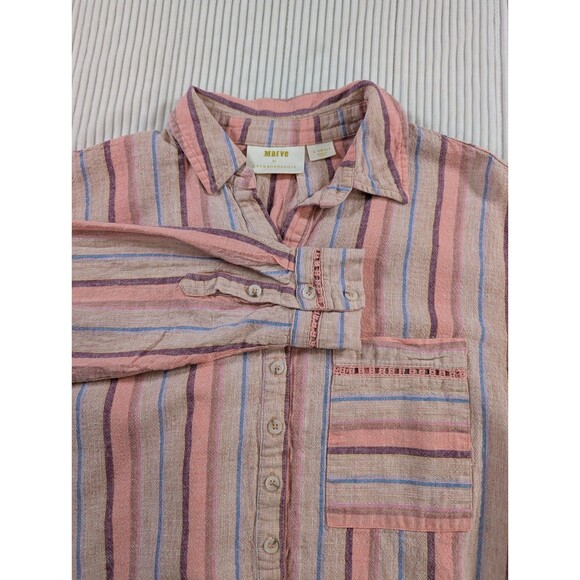 Maeve Tops - Maeve Anthropologie Lida Top Womens XS Pink Stripe Linen Blend Boho Shirt